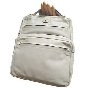 1980s Cream Etienne Aigner Top Handle Square Leather Two Pouch Top Zip Bag